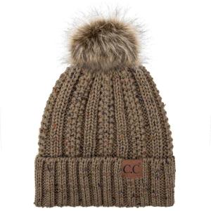 imageCC Exclusives Fuzzy Lined Knit Fur Pom Beanie Hat YJ820Confetti Taupe