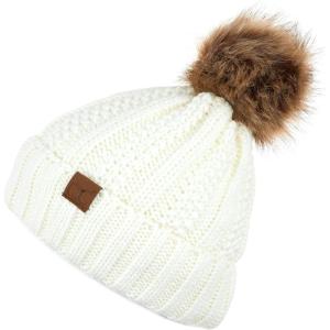 imageCC Exclusives Fuzzy Lined Knit Fur Pom Beanie Hat YJ820Ivory