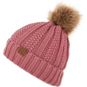 imageCC Exclusives Fuzzy Lined Knit Fur Pom Beanie Hat YJ820Mauve