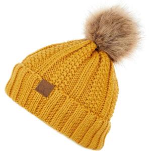 imageCC Exclusives Fuzzy Lined Knit Fur Pom Beanie Hat YJ820Mustard