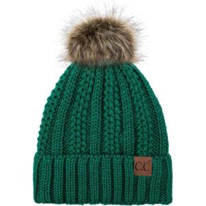 imageCC Exclusives Fuzzy Lined Knit Fur Pom Beanie Hat YJ820Sea Green