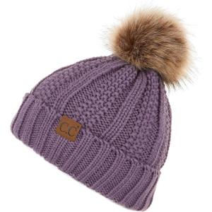 imageCC Exclusives Fuzzy Lined Knit Fur Pom Beanie Hat YJ820Violet