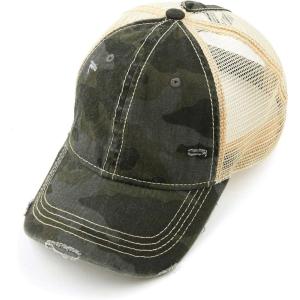 imageCC Exclusives Hatsandscarf Washed Distressed Cotton Denim Ponytail Hat Adjustable Baseball Cap BT14Camo  Black