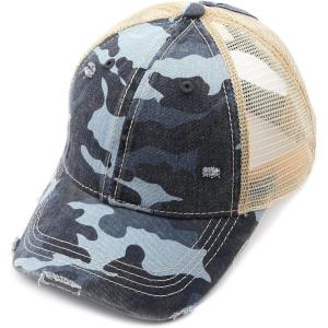 imageCC Exclusives Hatsandscarf Washed Distressed Cotton Denim Ponytail Hat Adjustable Baseball Cap BT14Camo  Grey