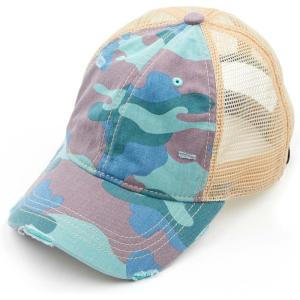 imageCC Exclusives Hatsandscarf Washed Distressed Cotton Denim Ponytail Hat Adjustable Baseball Cap BT14Camo  Navy
