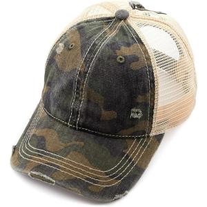 imageCC Exclusives Hatsandscarf Washed Distressed Cotton Denim Ponytail Hat Adjustable Baseball Cap BT14Camo  Turquoise