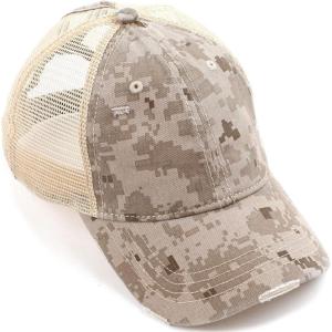 imageCC Exclusives Hatsandscarf Washed Distressed Cotton Denim Ponytail Hat Adjustable Baseball Cap BT14Digital Camo  Beige