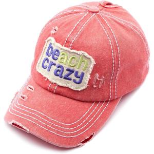 imageCC Exclusives Hatsandscarf Washed Distressed Cotton Denim Ponytail Hat Adjustable Baseball Cap BT761 CoralBeach Crazy