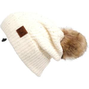 imageCC Hatsandscarf Exclusives Unisex Solid Ribbed Beanie with Pom HAT43A Brioche Cable Patterncream