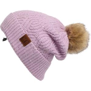 imageCC Hatsandscarf Exclusives Unisex Solid Ribbed Beanie with Pom HAT43A Brioche Cable Patternnew Lavender