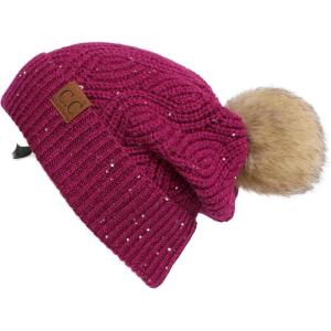imageCC Hatsandscarf Exclusives Unisex Solid Ribbed Beanie with Pom HAT43A Brioche Cable Patternorchid Flower