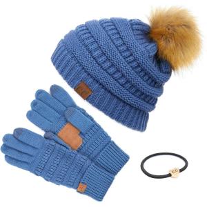 imageCC Hatsandscarf Exclusives Unisex Solid Ribbed Beanie with Pom HAT43A Gift Setdkdenim