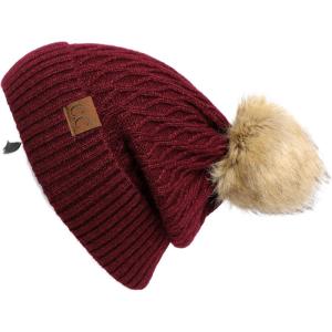 imageCC Hatsandscarf Exclusives Unisex Solid Ribbed Beanie with Pom HAT43A Honey Comb Patternrayonberry Mix
