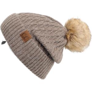 imageCC Hatsandscarf Exclusives Unisex Solid Ribbed Beanie with Pom HAT43A Honey Comb Patternrayontaupe Mix