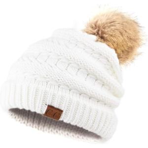 imageCC Hatsandscarf Exclusives Unisex Solid Ribbed Beanie with Pom HAT43A Ivorytilted Stitch