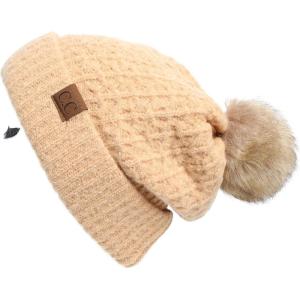 imageCC Hatsandscarf Exclusives Unisex Solid Ribbed Beanie with Pom HAT43A Smocking Stitch Patternpeanut