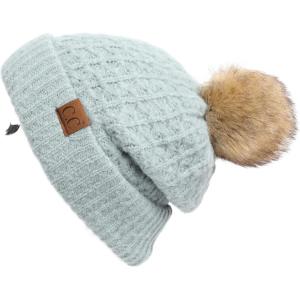 imageCC Hatsandscarf Exclusives Unisex Solid Ribbed Beanie with Pom HAT43A Smocking Stitch Patternwinter Mint