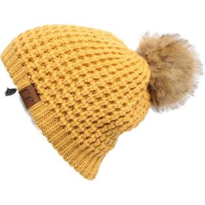 imageCC Hatsandscarf Exclusives Unisex Solid Ribbed Beanie with Pom HAT43A Waffle Stitch Patternhoney Mustard