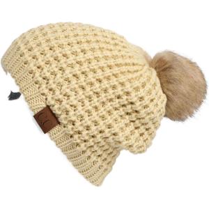 imageCC Hatsandscarf Exclusives Unisex Solid Ribbed Beanie with Pom HAT43A Waffle Stitch Patternlemonade