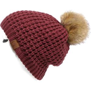 imageCC Hatsandscarf Exclusives Unisex Solid Ribbed Beanie with Pom HAT43A Waffle Stitch Patternmonaco
