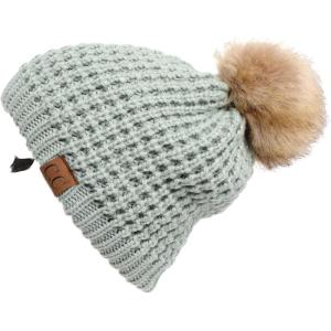 imageCC Hatsandscarf Exclusives Unisex Solid Ribbed Beanie with Pom HAT43A Waffle Stitch Patternpale Mint