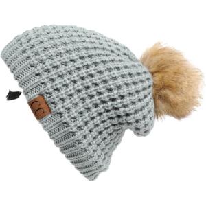 imageCC Hatsandscarf Exclusives Unisex Solid Ribbed Beanie with Pom HAT43A Waffle Stitch Patternwinter Mint