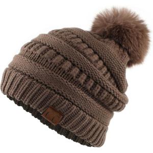 imageCC Hatsandscarf Exclusives Unisex Solid Ribbed Beanie with Pom HAT43Abrown