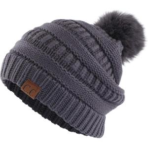 imageCC Hatsandscarf Exclusives Unisex Solid Ribbed Beanie with Pom HAT43Adk Grey