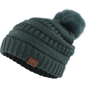 imageCC Hatsandscarf Exclusives Unisex Solid Ribbed Beanie with Pom HAT43Ateal Green