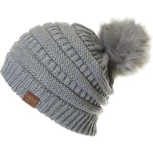 imageCC Hatsandscarf Exclusives Unisex Solid Ribbed Beanie with Pom HAT43Lt Melangie