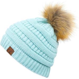 imageCC Hatsandscarf Exclusives Unisex Solid Ribbed Beanie with Pom HAT43Mint