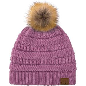 imageCC Hatsandscarf Exclusives Unisex Solid Ribbed Beanie with Pom HAT43New Lavender