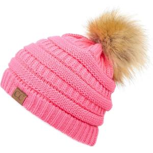 imageCC Hatsandscarf Exclusives Unisex Solid Ribbed Beanie with Pom HAT43Newcandypink