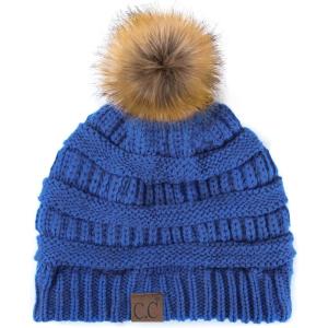 imageCC Hatsandscarf Exclusives Unisex Solid Ribbed Beanie with Pom HAT43Royal
