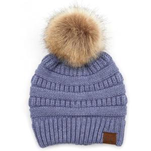 imageCC Hatsandscarf Exclusives Unisex Solid Ribbed Beanie with Pom HAT43Softdenim Mix