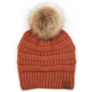 imageCC Hatsandscarf Exclusives Unisex Solid Ribbed Beanie with Pom HAT43Softrust Mix