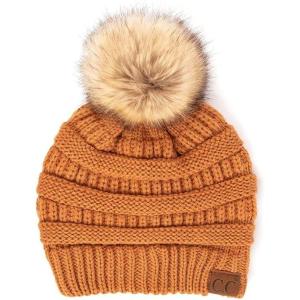 imageCC Hatsandscarf Exclusives Unisex Solid Ribbed Beanie with Pom HAT43Toast Almond