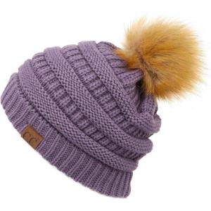 imageCC Hatsandscarf Exclusives Unisex Solid Ribbed Beanie with Pom HAT43Violet