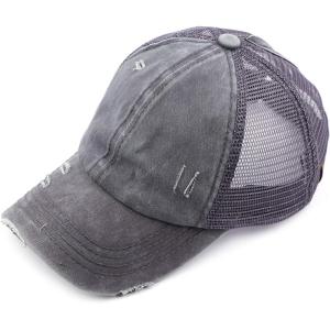 imageCC Hatsandscarf Exclusives Washed Distressed Cotton Denim Ponytail Hat Adjustable Baseball Cap BT12 BT13All Dk Grey