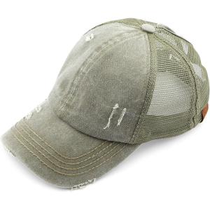 imageCC Hatsandscarf Exclusives Washed Distressed Cotton Denim Ponytail Hat Adjustable Baseball Cap BT12 BT13All Khaki