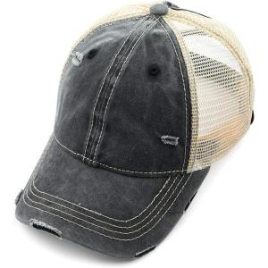 imageCC Hatsandscarf Exclusives Washed Distressed Cotton Denim Ponytail Hat Adjustable Baseball Cap BT12 BT13Black