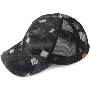 imageCC Hatsandscarf Exclusives Washed Distressed Cotton Denim Ponytail Hat Adjustable Baseball Cap BT12 BT13Denim Black