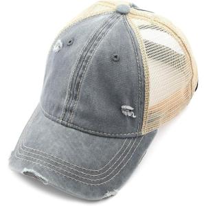 imageCC Hatsandscarf Exclusives Washed Distressed Cotton Denim Ponytail Hat Adjustable Baseball Cap BT12 BT13Grey