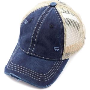 imageCC Hatsandscarf Exclusives Washed Distressed Cotton Denim Ponytail Hat Adjustable Baseball Cap BT12 BT13Navy