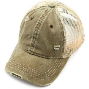 imageCC Hatsandscarf Exclusives Washed Distressed Cotton Denim Ponytail Hat Adjustable Baseball Cap BT12 BT13Olive