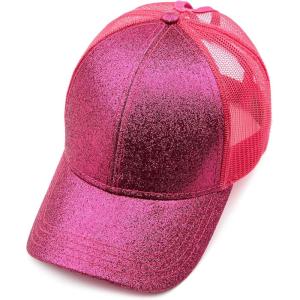 imageCC Hatsandscarf Ponytail caps Messy Buns Trucker Plain Baseball Cap BT6Glitterhot Pink