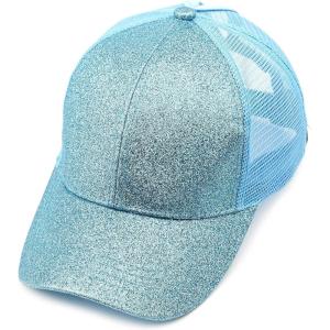 imageCC Hatsandscarf Ponytail caps Messy Buns Trucker Plain Baseball Cap BT6Glitterltblue