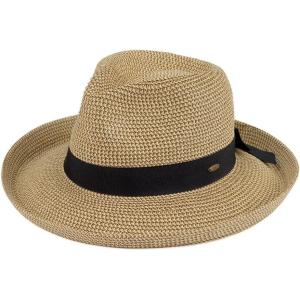 imageCC Panama Sun Hat  Rolled Edge Fedora Style with Trim Band ampamp UPF 50 UV ProtectionBrown Multi