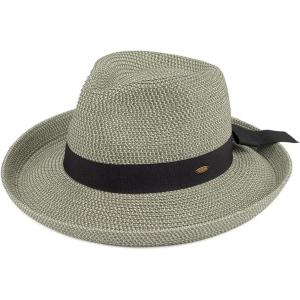 imageCC Panama Sun Hat  Rolled Edge Fedora Style with Trim Band ampamp UPF 50 UV ProtectionOlive Multi