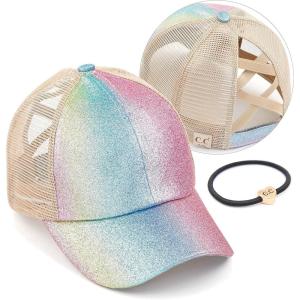 imageCC Ponycap Messy High Bun Ponytail Adjustable Glitter Mesh Trucker Baseball CapA Elastic Bandombre Sparkle Glitter Pinkkids